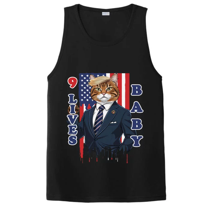 Nine Lives Baby Cat In Suite With Trump Hair Performance Tank