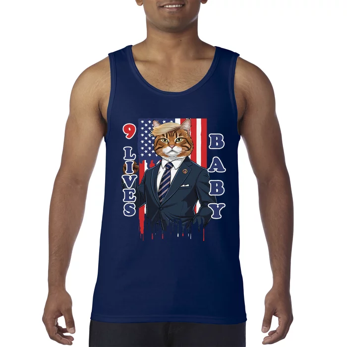 Nine Lives Baby Cat In Suite With Trump Hair Tank Top