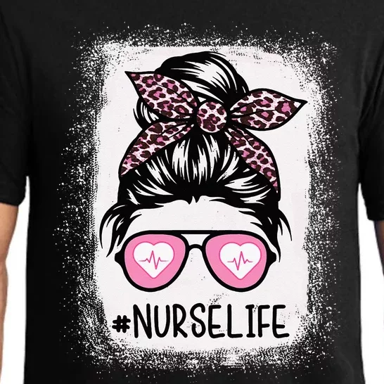 Nurse Life Bleached Pink Leopard Messy Bun Nurse Life Pajama Set