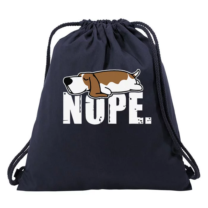 Nope Lazy Basset Hound Dog Sleeping Funny Dog Lovers Drawstring Bag