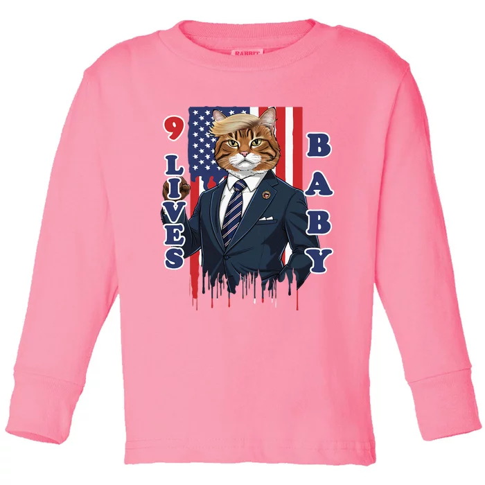 Nine Lives Baby Cat In Suite With Trump Hair Toddler Long Sleeve Shirt