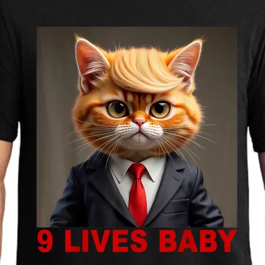 Nine Lives Baby Cat In Suite With Trump Hair Funny Pajama Set