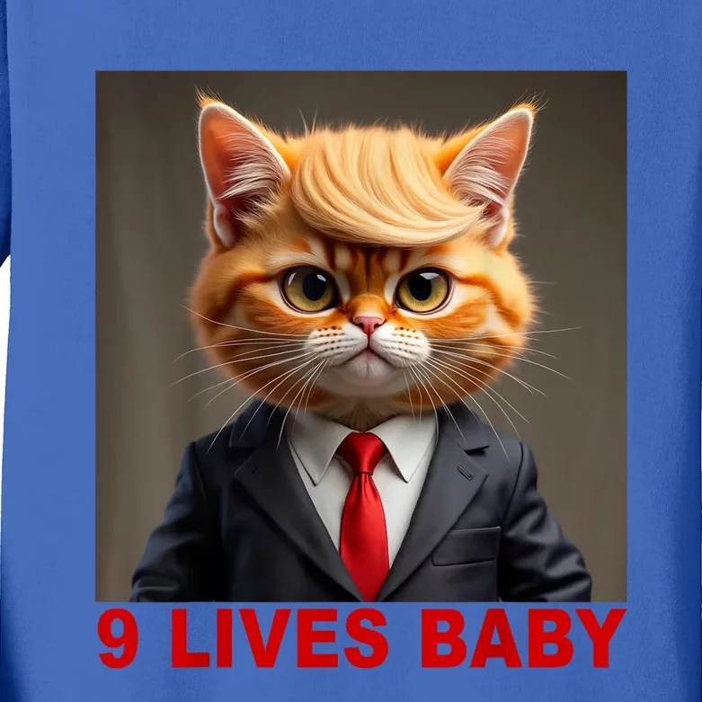 Nine Lives Baby Cat In Suite With Trump Hair Funny Kids Long Sleeve Shirt