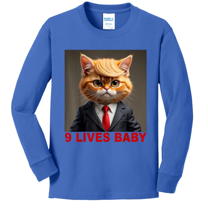 Nine Lives Baby Cat In Suite With Trump Hair Funny Kids Long Sleeve Shirt