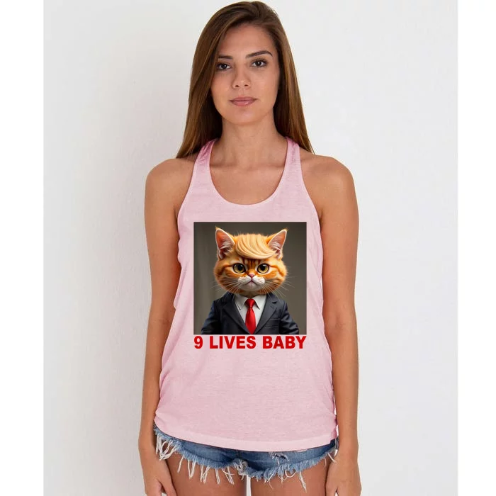 Nine Lives Baby Cat In Suite With Trump Hair Funny Women's Knotted Racerback Tank