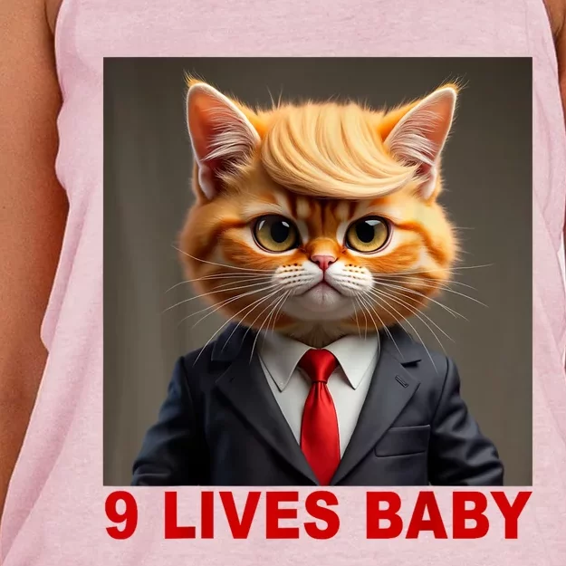 Nine Lives Baby Cat In Suite With Trump Hair Funny Women's Knotted Racerback Tank