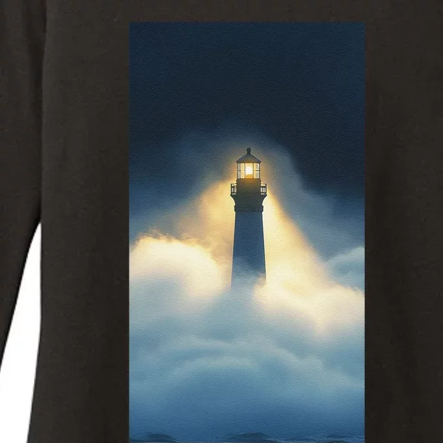 Nautical Lighthouse Beam Ocean Maritime Fog Womens CVC Long Sleeve Shirt