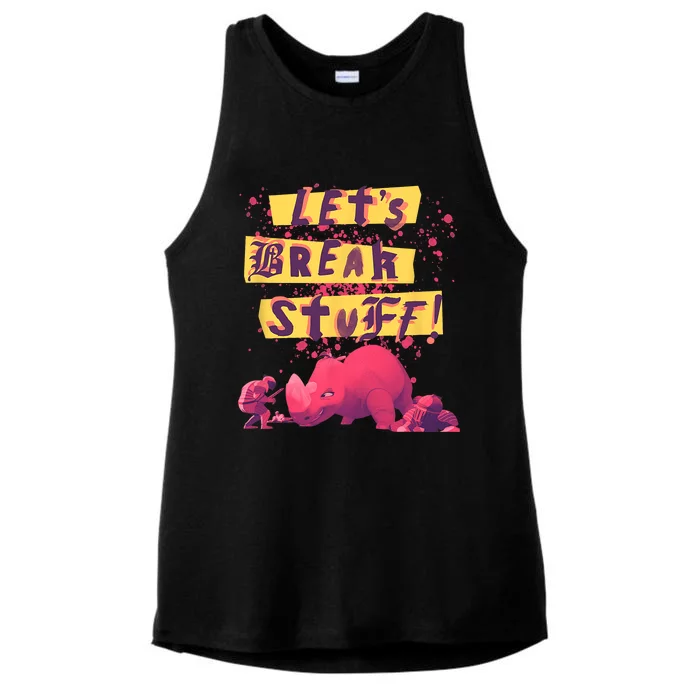 Nimona Lets Break Stuff Rhinoceros Rock Splatter Ladies Tri-Blend Wicking Tank