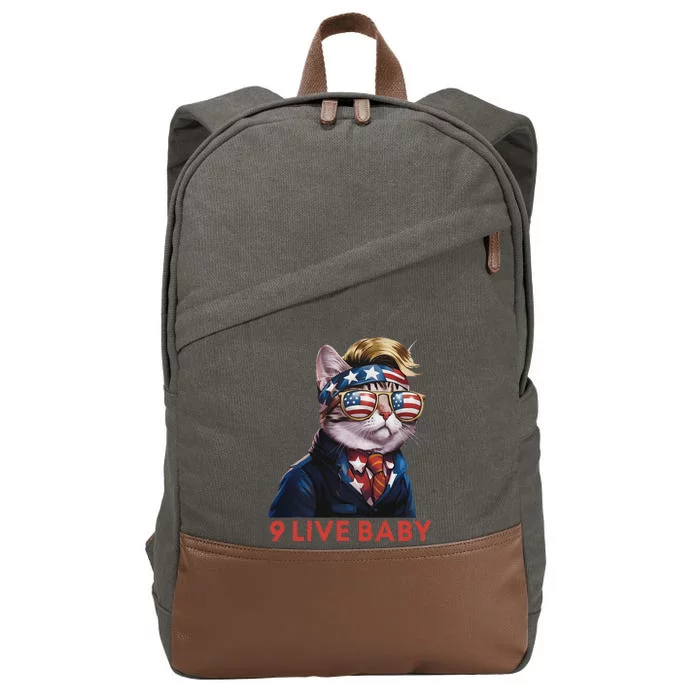 Nine Lives Baby Cat In Suite With Trump Hair American Flag Cotton Canvas Backpack