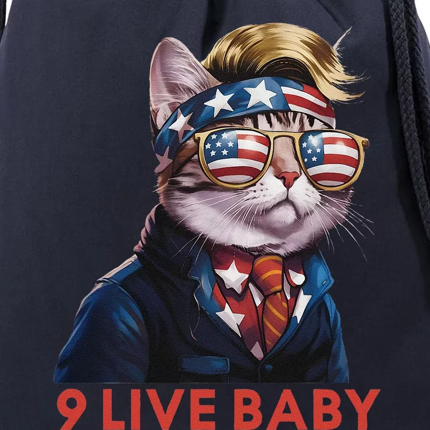 Nine Lives Baby Cat In Suite With Trump Hair American Flag Drawstring Bag