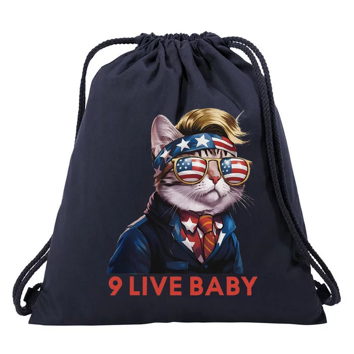 Nine Lives Baby Cat In Suite With Trump Hair American Flag Drawstring Bag