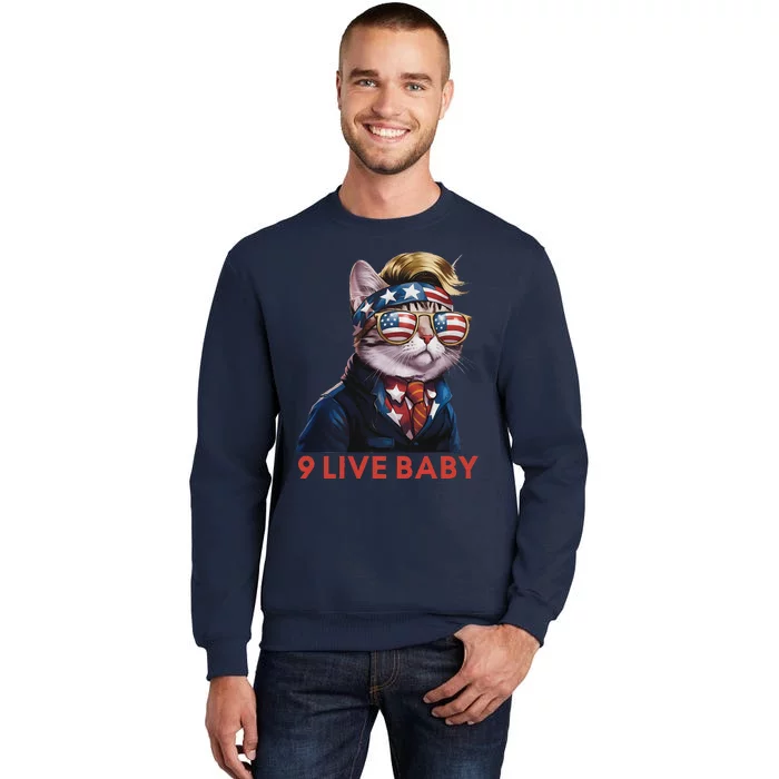 Nine Lives Baby Cat In Suite With Trump Hair American Flag Tall Sweatshirt