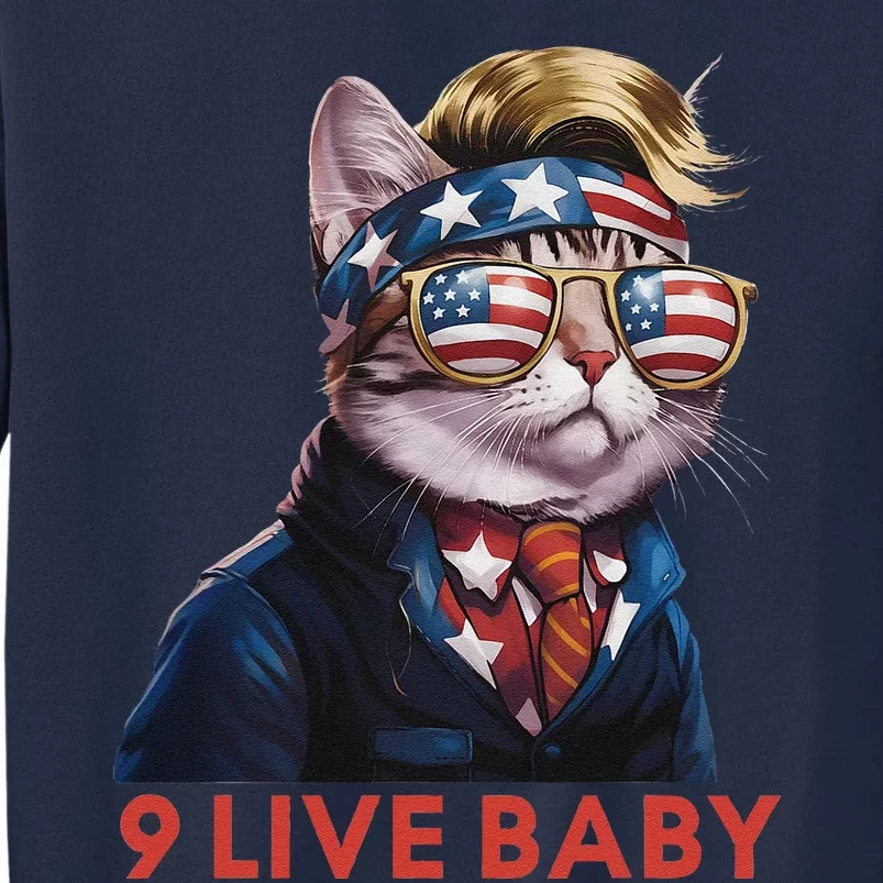 Nine Lives Baby Cat In Suite With Trump Hair American Flag Tall Sweatshirt