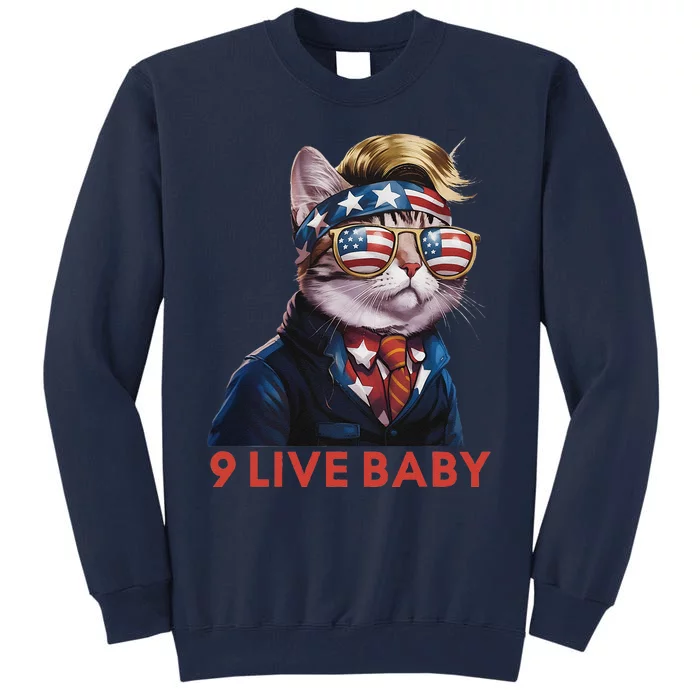 Nine Lives Baby Cat In Suite With Trump Hair American Flag Tall Sweatshirt