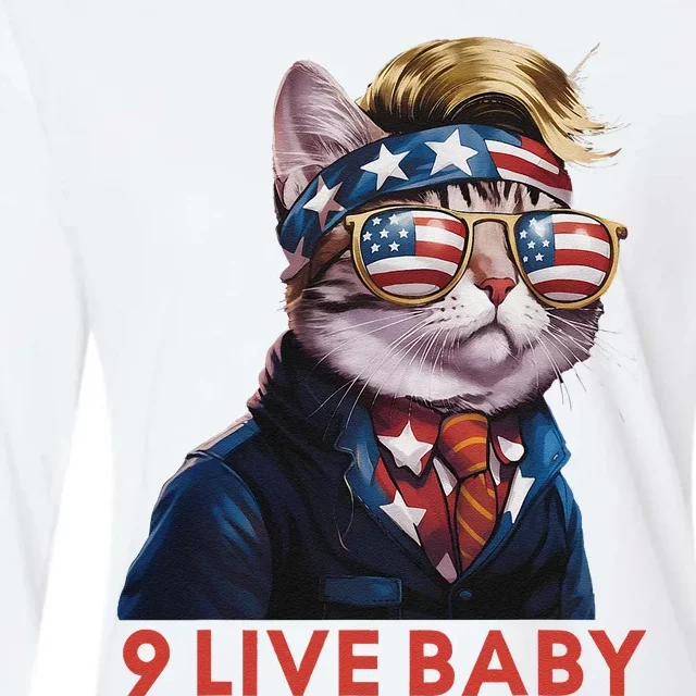 Nine Lives Baby Cat In Suite With Trump Hair American Flag Womens Cotton Relaxed Long Sleeve T-Shirt