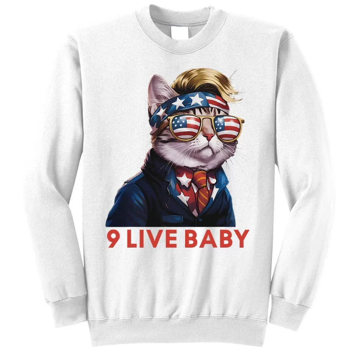 Nine Lives Baby Cat In Suite With Trump Hair American Flag Sweatshirt