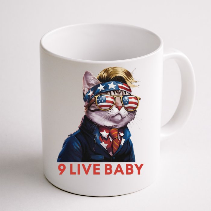 Nine Lives Baby Cat In Suite With Trump Hair American Flag Front & Back Coffee Mug