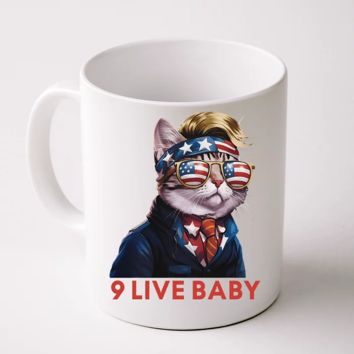 Nine Lives Baby Cat In Suite With Trump Hair American Flag Front & Back Coffee Mug