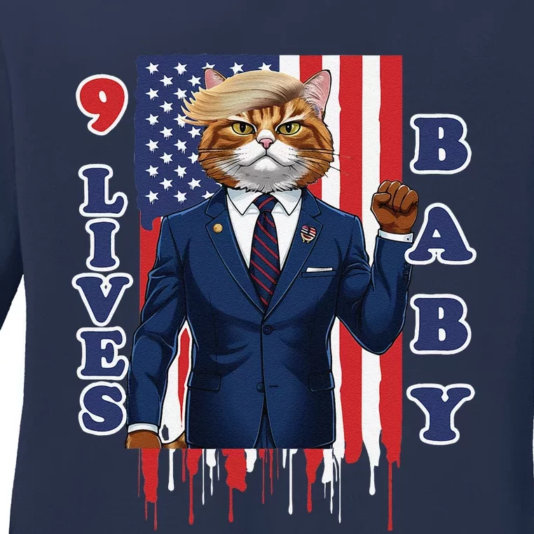 Nine Lives Baby Cat In Suite With Trump Hair Ladies Long Sleeve Shirt