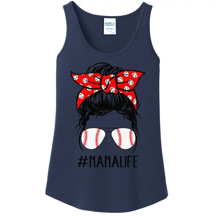 Nana Life Baseball Softball Women Mothers Day Messy Bun Ladies Essential Tank