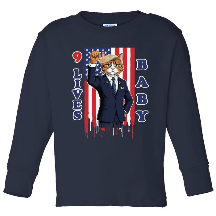 Nine Lives Baby Cat In Suite With Trump Hair Toddler Long Sleeve Shirt