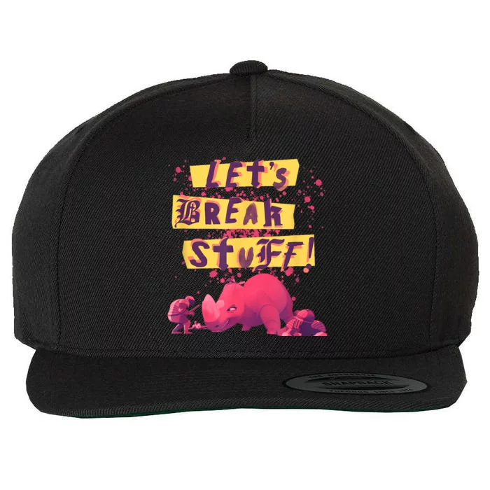 Nimona Lets Break Stuff Rhinoceros Rock Splatter Logo Wool Snapback Cap