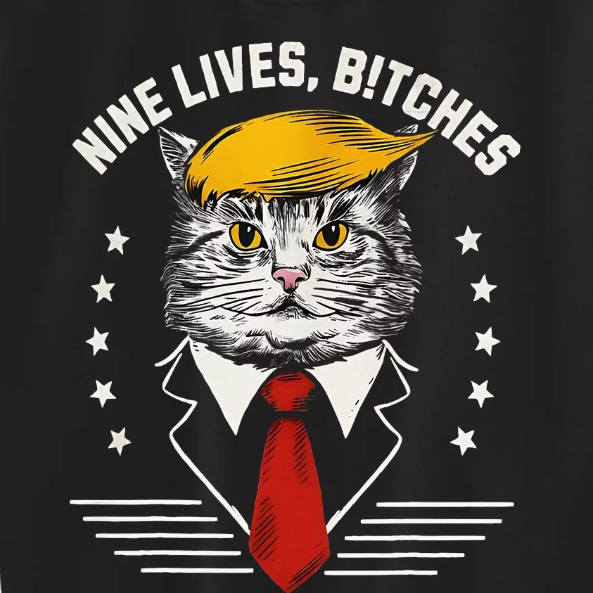 Nine Lives Bitches Funny Cat Political Satire Election 2024 Kids Sweatshirt