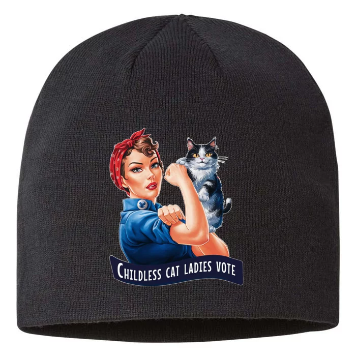 Nine Lives Bitches Funny Cat Political Satire Election 2024 8 1/2in Sustainable Knit Beanie