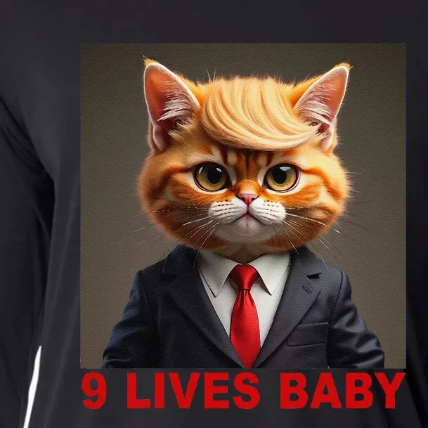 Nine Lives Baby Cat In Suite With Trump Hair Funny Gift Cooling Performance Long Sleeve Crew