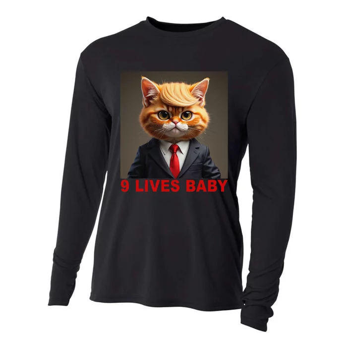 Nine Lives Baby Cat In Suite With Trump Hair Funny Gift Cooling Performance Long Sleeve Crew