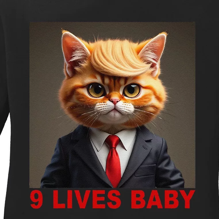 Nine Lives Baby Cat In Suite With Trump Hair Funny Gift Ladies Long Sleeve Shirt