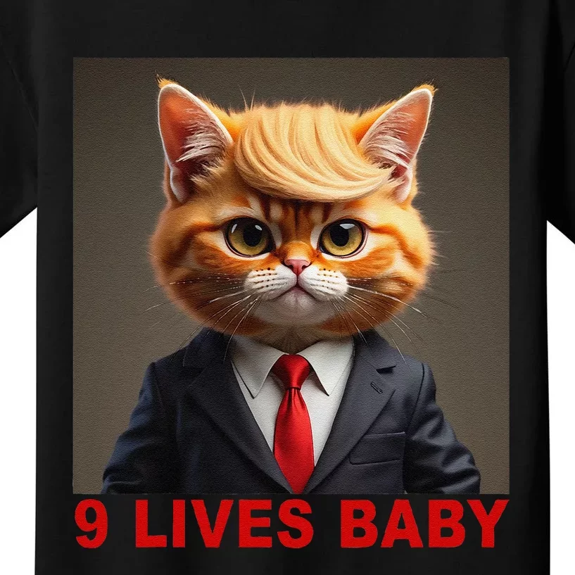 Nine Lives Baby Cat In Suite With Trump Hair Funny Gift Kids T-Shirt