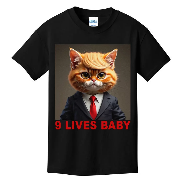 Nine Lives Baby Cat In Suite With Trump Hair Funny Gift Kids T-Shirt