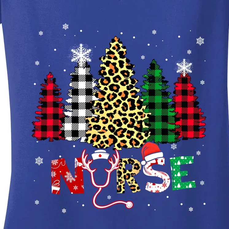 Nurse Leopard Christmas Tree Stethoscope Rn Lpn Scrub Pjs Gift Women's V-Neck T-Shirt