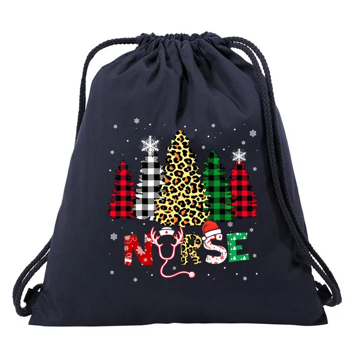 Nurse Leopard Christmas Tree Stethoscope Rn Lpn Scrub Pjs Gift Drawstring Bag