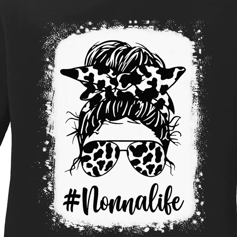 Nonna Life Cow Messy Bun Hair Bleached Mother's Day Ladies Long Sleeve Shirt