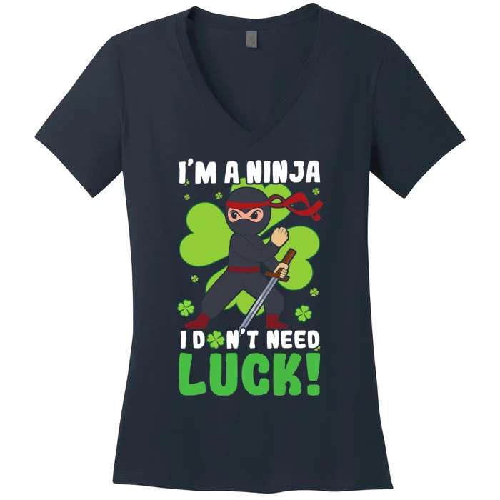 Ninja Luck Clover Shamrock Happy Saint Patricks Day Premium Women's V-Neck T-Shirt