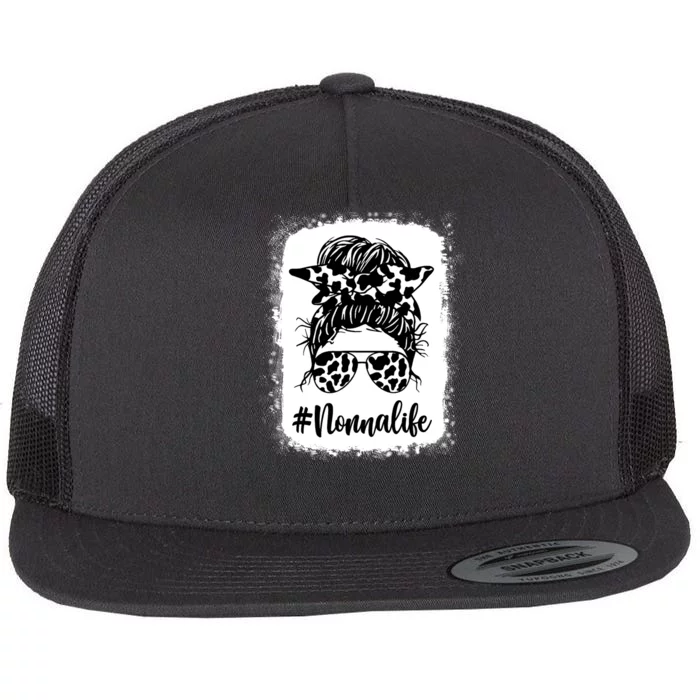 Nonna Life Cow Messy Bun Hair Bleached Mother's Day Flat Bill Trucker Hat