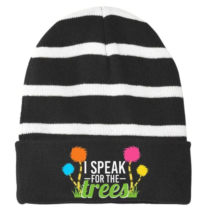 Nature Lover Design Speak For The Trees Earth Day Striped Beanie with Solid Band