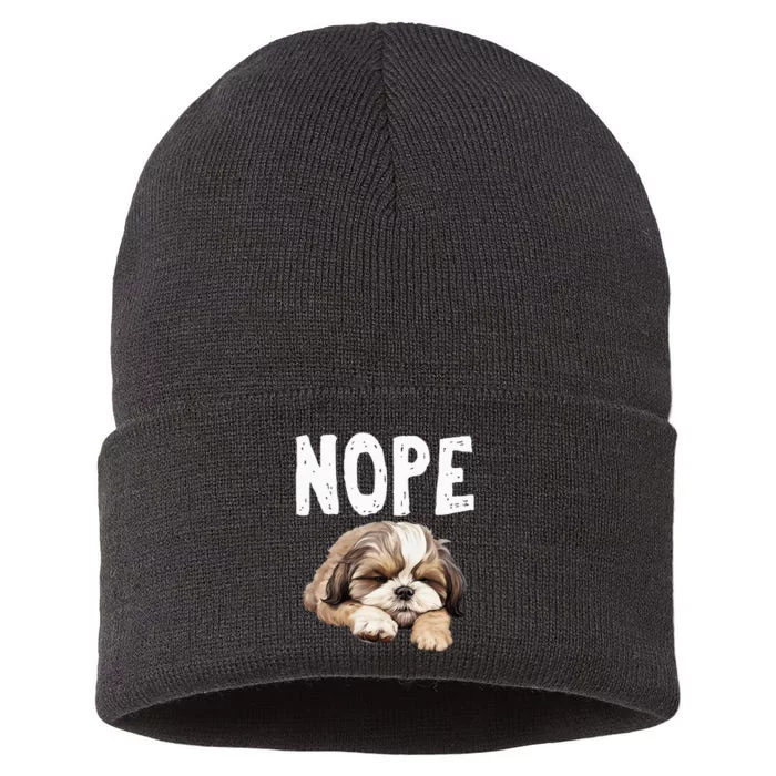 Nope Lazy Dog Funny Shih Tzu Sustainable Knit Beanie