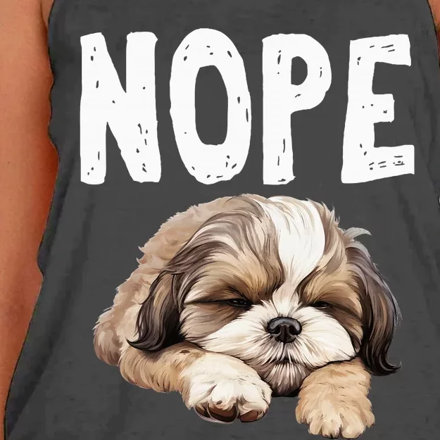 Nope Lazy Dog Funny Shih Tzu Women's Knotted Racerback Tank