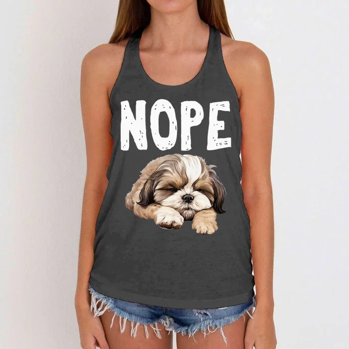 Nope Lazy Dog Funny Shih Tzu Women's Knotted Racerback Tank