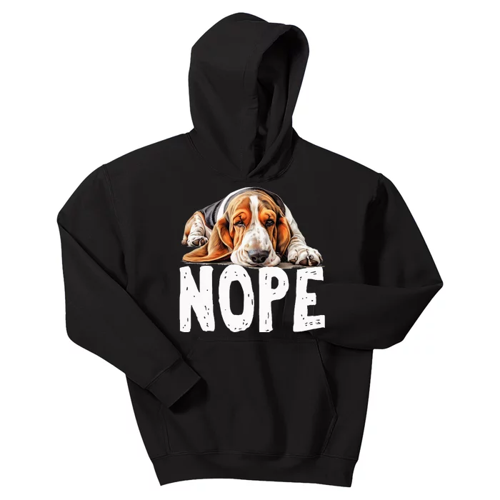 Nope Lazy Dog Funny Basset Hound Kids Hoodie