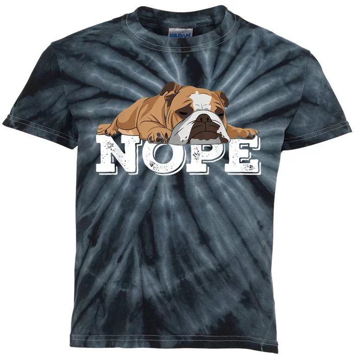 Nope Lazy English Bulldog Dog Lover Kids Tie-Dye T-Shirt