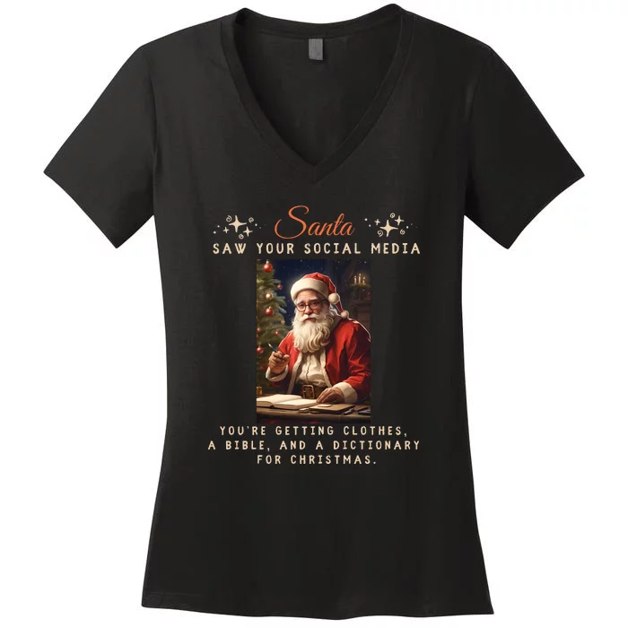 Naughty List Funny Sarcastic Santa Women's V-Neck T-Shirt