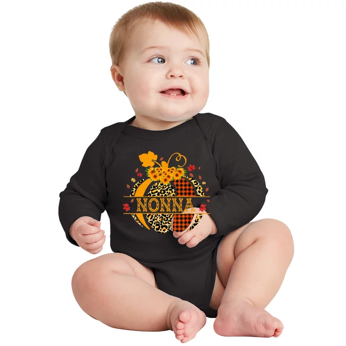 Nonna Leopard Floral Pumpkin Fall Autumn Thanksgiving Baby Long Sleeve Bodysuit