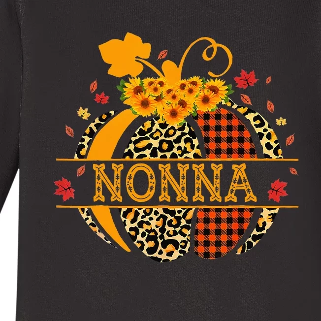 Nonna Leopard Floral Pumpkin Fall Autumn Thanksgiving Baby Long Sleeve Bodysuit