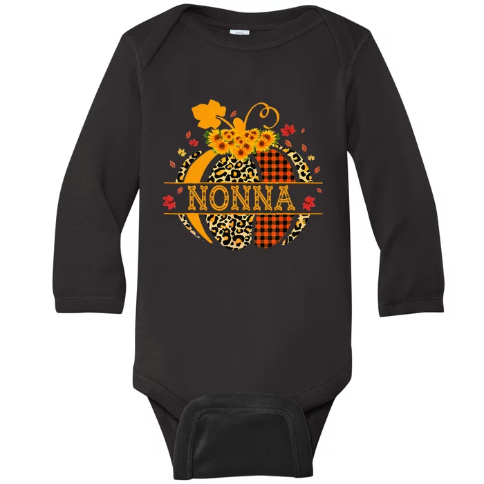 Nonna Leopard Floral Pumpkin Fall Autumn Thanksgiving Baby Long Sleeve Bodysuit