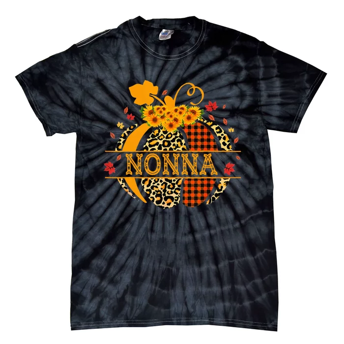 Nonna Leopard Floral Pumpkin Fall Autumn Thanksgiving Tie-Dye T-Shirt