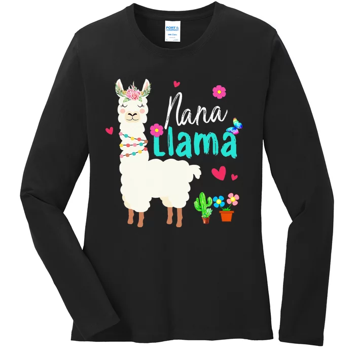 Nana Llama Funny Mother's Day Mom Birthday Ladies Long Sleeve Shirt